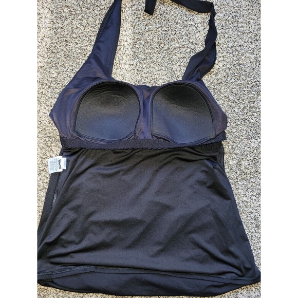 Lands' End Black Reg 14 D Halter Swim Top Ruched Solid Padded Bra Womens  S804 - Picture 4 of 9